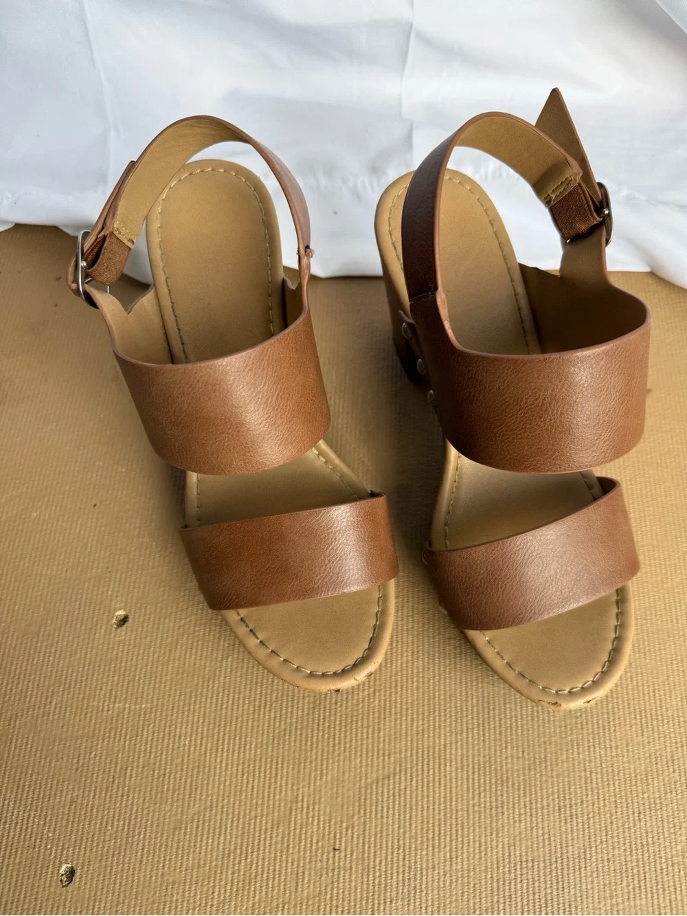 Women's Brown Platform Leather Sandal Heels